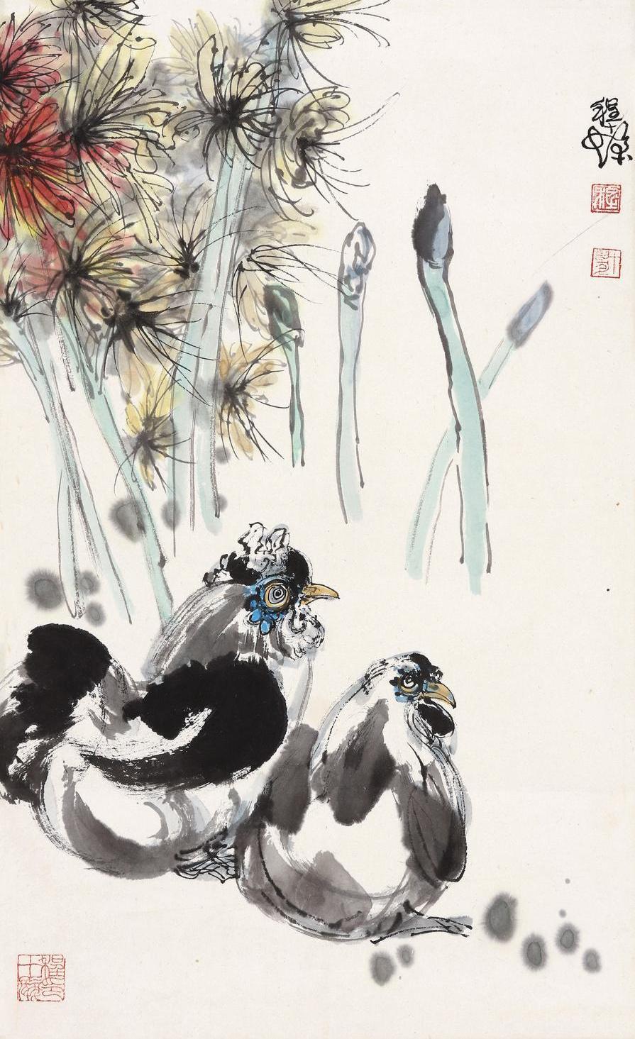 程十發（1921～2007） 雙吉 立軸 設色紙本