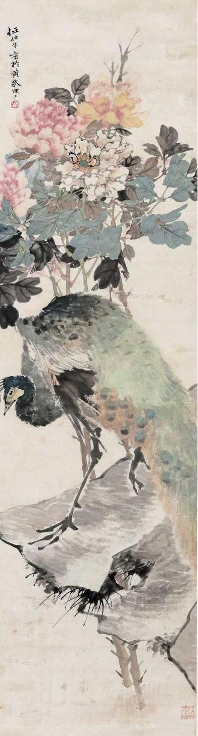 任伯年 孔雀花開 立軸