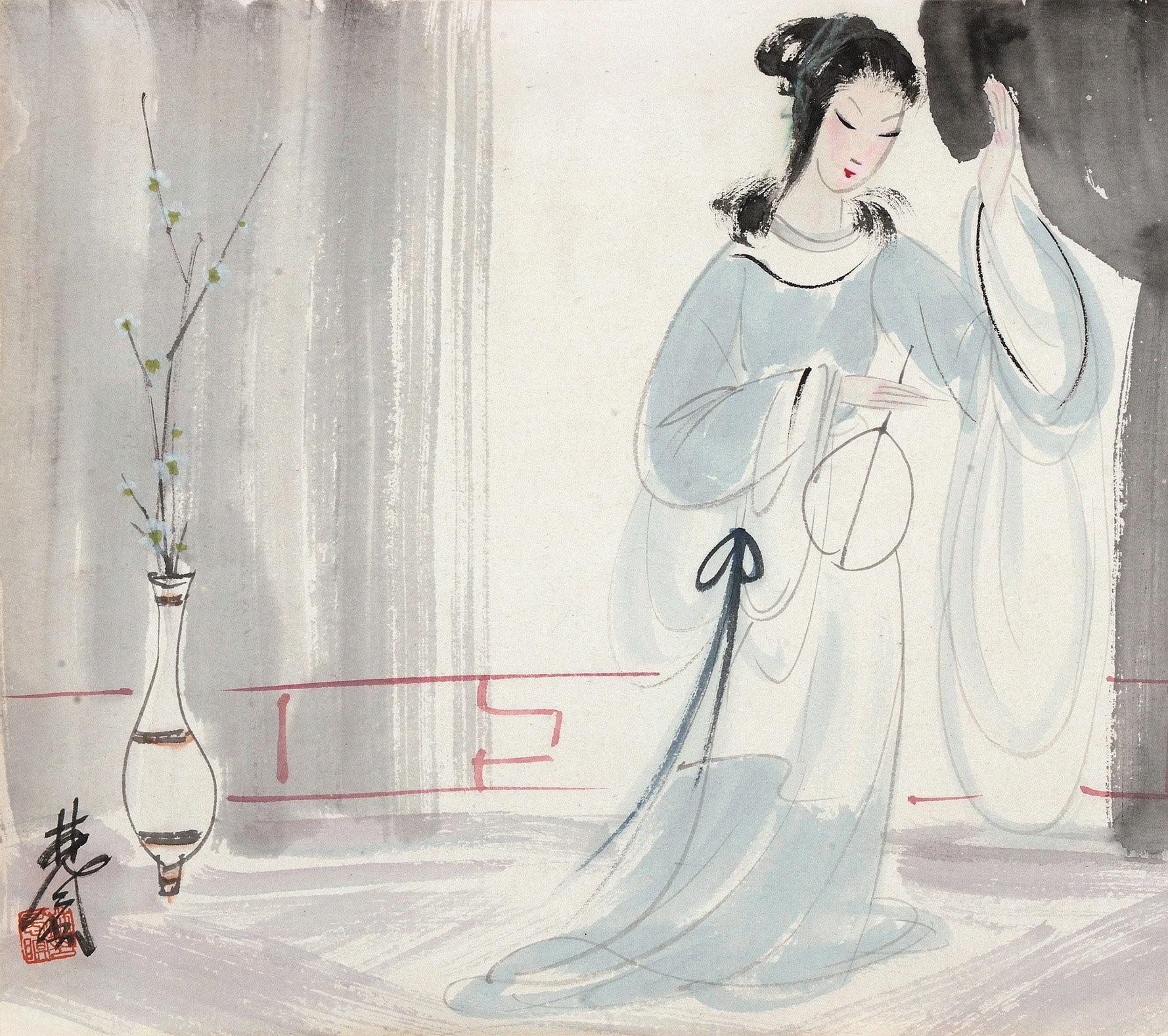 林風眠 賞梅圖 鏡心 設色紙本