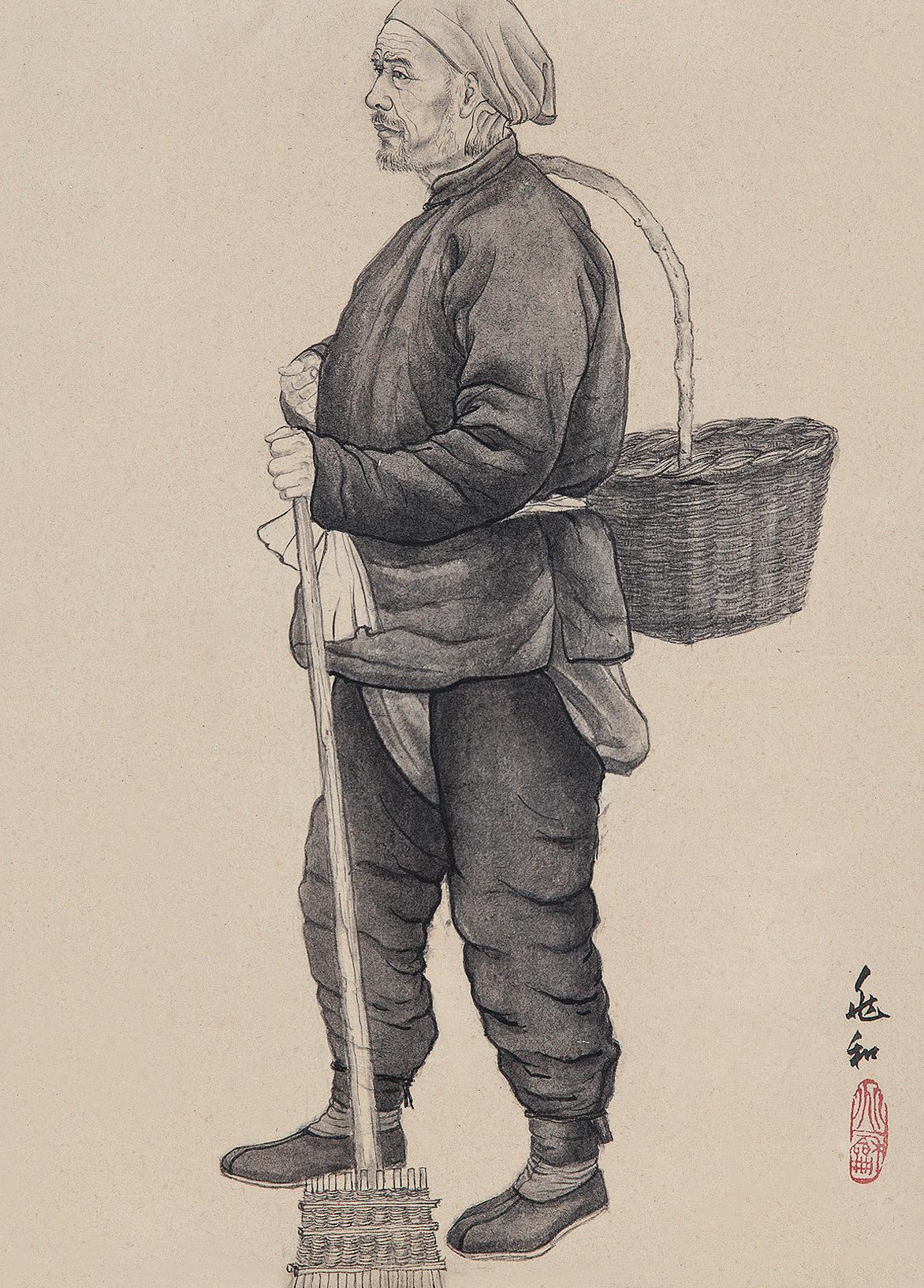 蔣兆和（1904～1986） 勞動人民 鏡心 水墨紙本