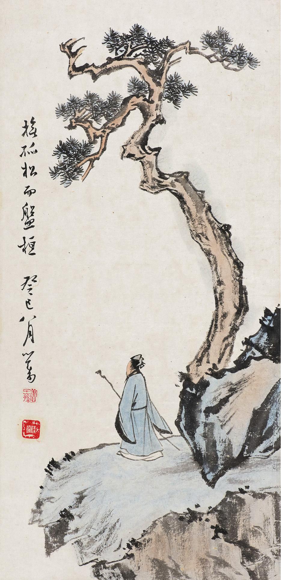溥儒（1896～1963） 1953年作 松下高仕 立轴 设色纸本