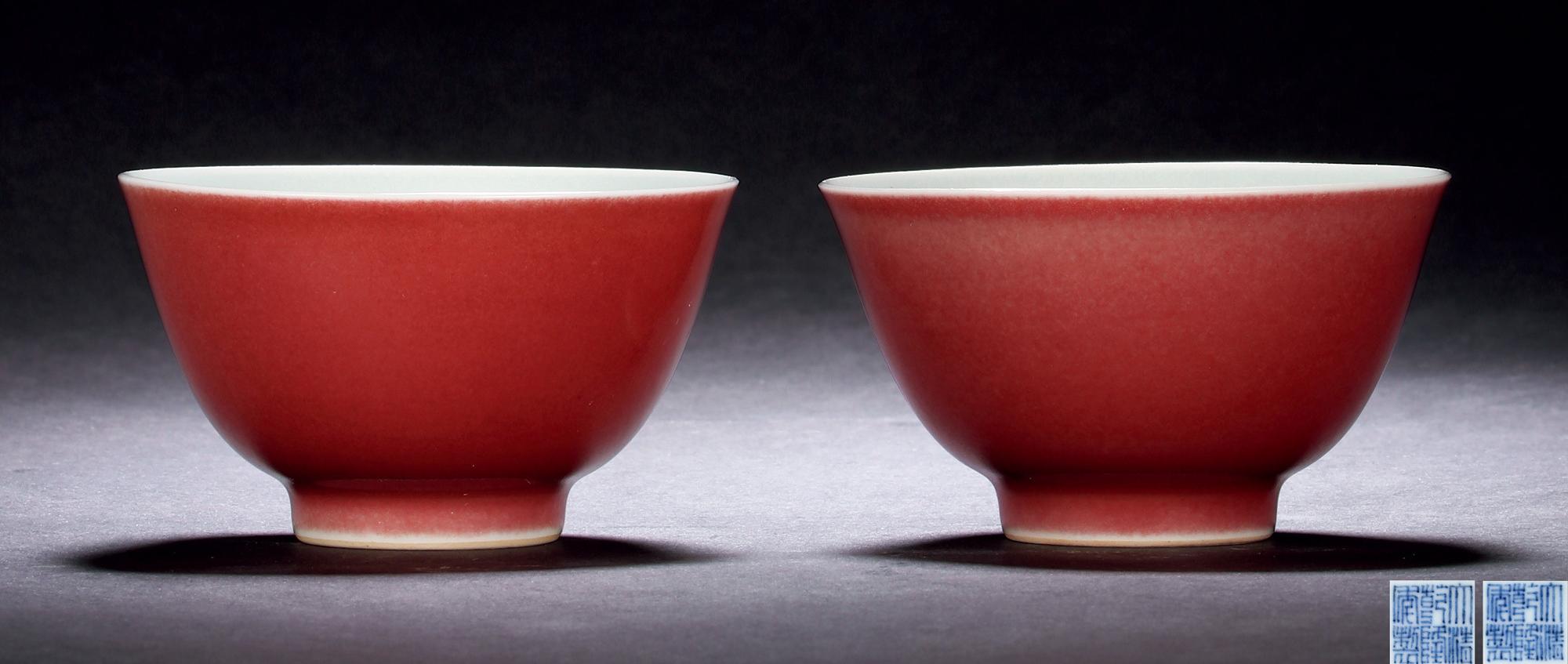清乾隆 霽紅釉杯 （一對）