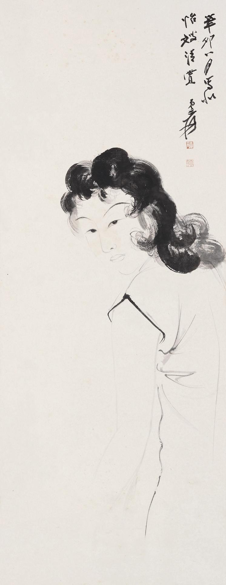 張大千（1899～1983） 1951年作 為「陳怡」造像 鏡心 水墨紙本