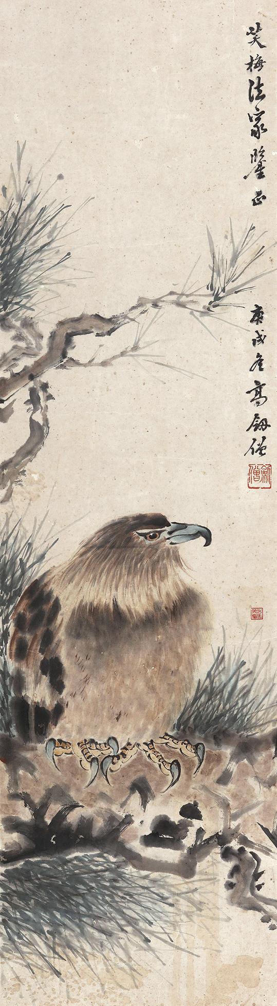 高劍僧（1894～1916） 1910年作 松鷹 立軸 設色紙本