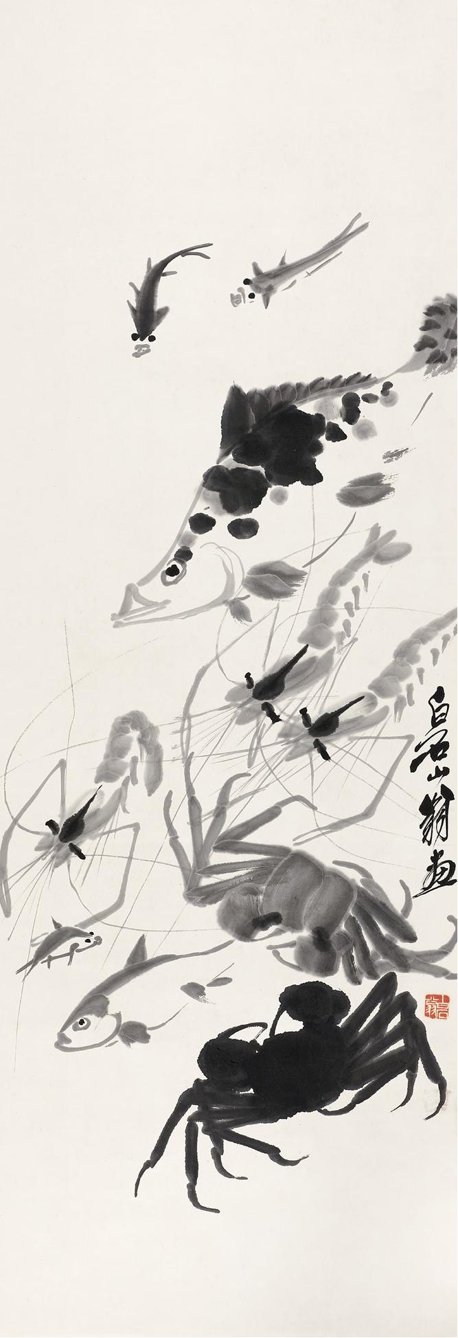 齊白石（1864～1957） 水族清趣 鏡心 水墨紙本